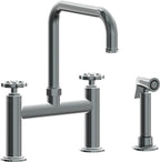 California Faucets Descanso Works Llave de Cocina Tipo Puente Industrial con Rociador Lateral - Pico Cuadruple - Níquel Negro