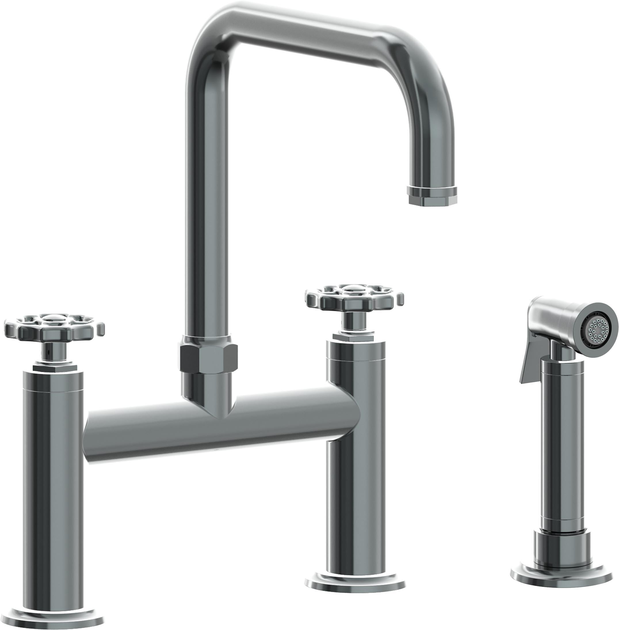 California Faucets Descanso Works Llave de Cocina Tipo Puente Industrial con Rociador Lateral - Pico Cuadruple - Níquel Negro