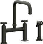 California Faucets Descanso Works Llave de Cocina Tipo Puente Industrial con Rociador Lateral - Pico Cuadruple - Bronce Bella Terra