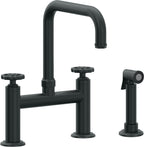 California Faucets Descanso Works Llave de Cocina Tipo Puente Industrial con Rociador Lateral - Pico Cuadruple - Carbón