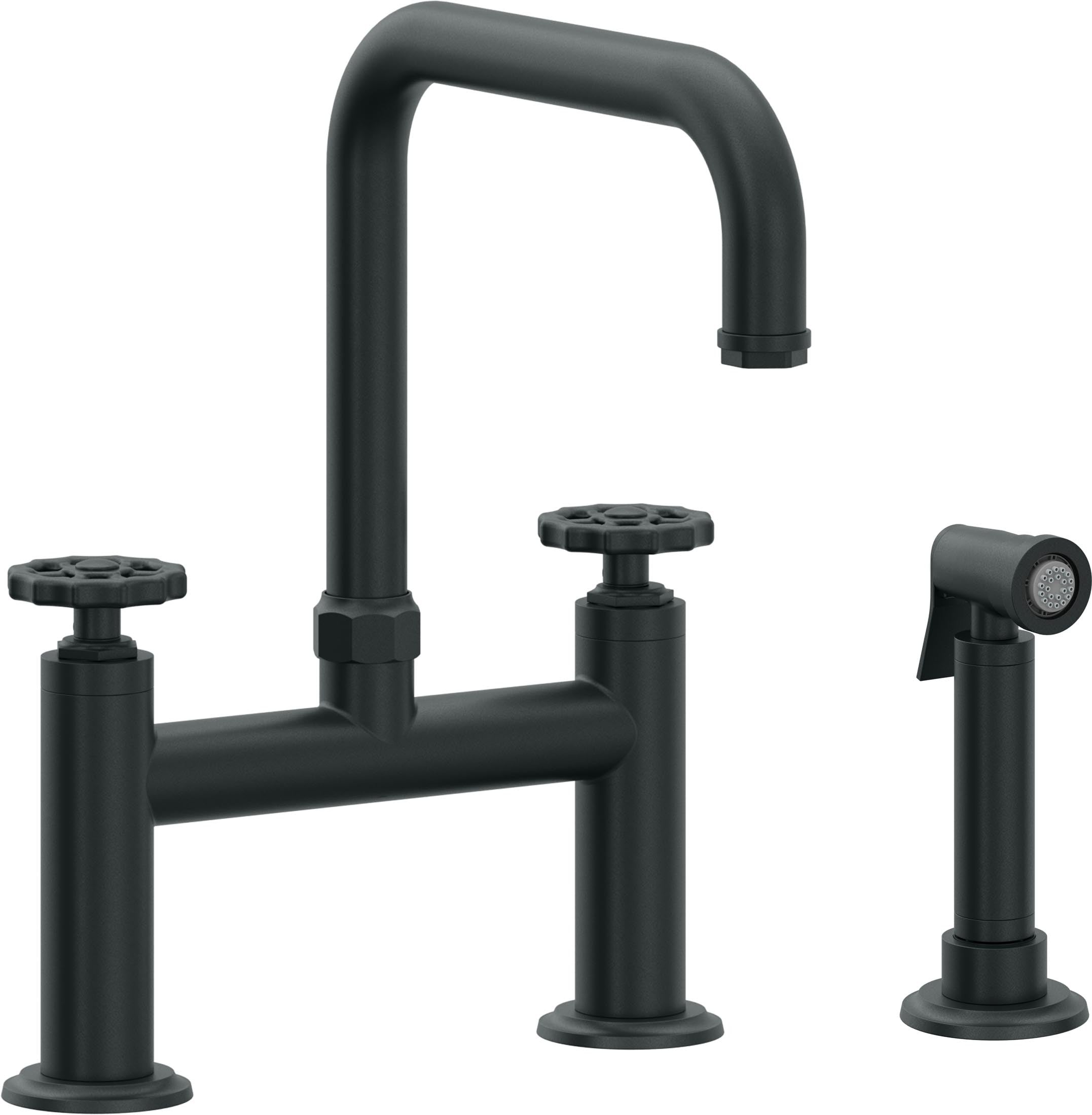 California Faucets Descanso Works Llave de Cocina Tipo Puente Industrial con Rociador Lateral - Pico Cuadruple - Carbón