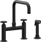 California Faucets Descanso Works Llave de Cocina Tipo Puente Industrial con Rociador Lateral - Pico Cuadruple - Negro Mate