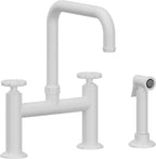 California Faucets Descanso Works Llave de Cocina Tipo Puente Industrial con Rociador Lateral - Pico Cuadruple - Blanco Mate