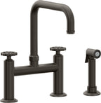 California Faucets Descanso Works Llave de Cocina Tipo Puente Industrial con Rociador Lateral - Pico Cuadruple - Bronce Oscuro