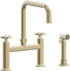 California Faucets Descanso Works Llave de Cocina Tipo Puente Industrial con Rociador Lateral - Pico Cuadruple - Latón Pulido