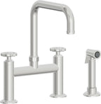 California Faucets Descanso Works Llave de Cocina Tipo Puente Industrial con Rociador Lateral - Pico Cuadruple - Cromo Pulido