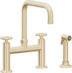 California Faucets Descanso Works Llave de Cocina Tipo Puente Industrial con Rociador Lateral - Pico Cuadruple - Latón Satinado