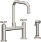 California Faucets Descanso Works Llave de Cocina Tipo Puente Industrial con Rociador Lateral - Pico Cuadruple - Acero Inoxidable Ultra