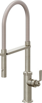 California Faucets Descanso Works Llave de Cocina Culinaria de Extraccion Industrial con Rociador de Boton - Níquel Bruñido