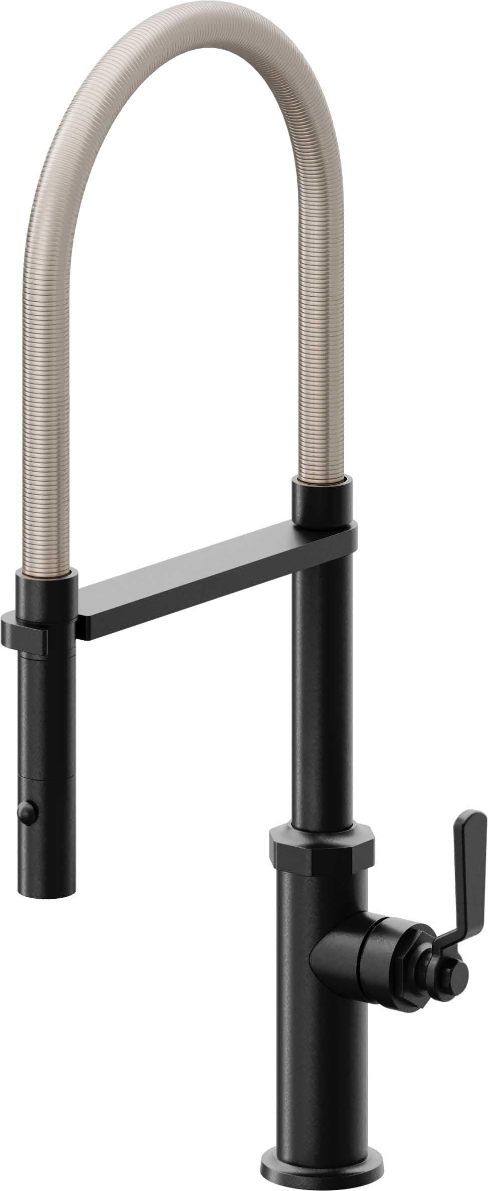 California Faucets Descanso Works Llave de Cocina Culinaria de Extraccion Industrial con Rociador de Boton - Negro Mate