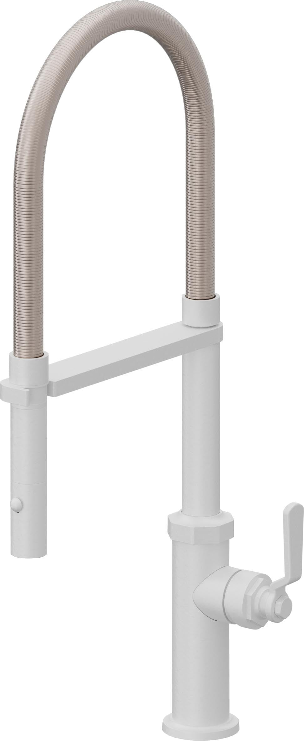 California Faucets Descanso Works Llave de Cocina Culinaria de Extraccion Industrial con Rociador de Boton - Blanco Mate
