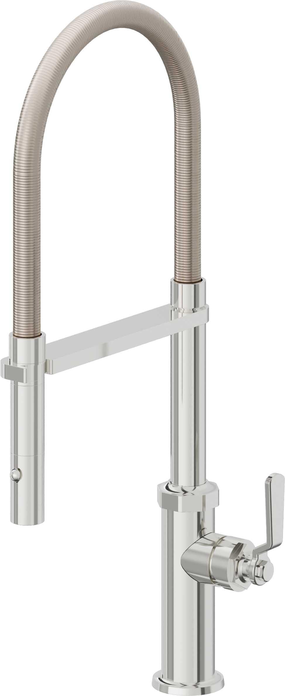 California Faucets Descanso Works Llave de Cocina Culinaria de Extraccion Industrial con Rociador de Boton - Cromo Pulido