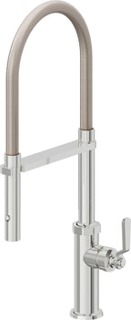 California Faucets Descanso Works Llave de Cocina Culinaria de Extraccion Industrial con Rociador de Boton - Cromo Pulido