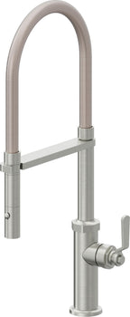 California Faucets Descanso Works Llave de Cocina Culinaria de Extraccion Industrial con Rociador de Boton - Cromo Satinado