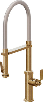 California Faucets Descanso Works Llave de Cocina Culinaria de Extraccion Industrial con Rociador de Apretar - Latón Bruñido