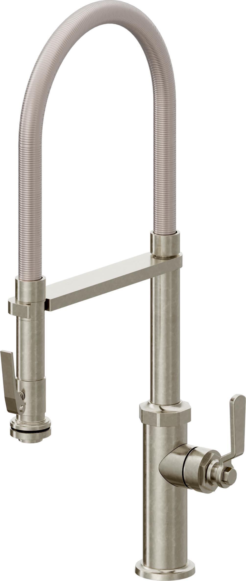 California Faucets Descanso Works Llave de Cocina Culinaria de Extraccion Industrial con Rociador de Apretar - Níquel Bruñido