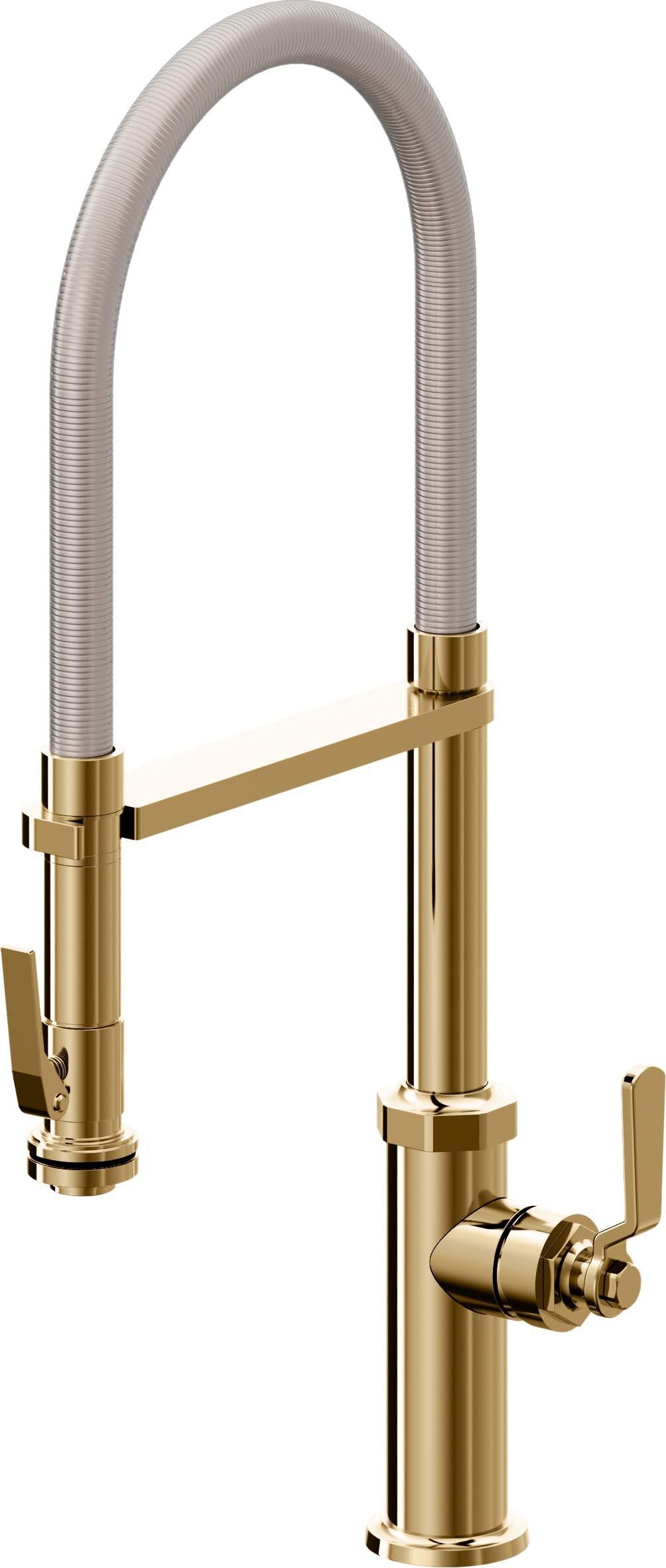 California Faucets Descanso Works Llave de Cocina Culinaria de Extraccion Industrial con Rociador de Apretar - Oro Francés