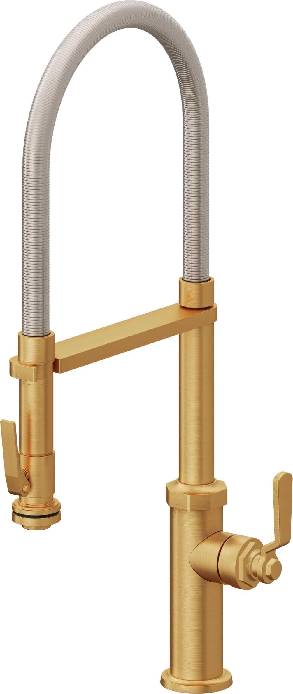 California Faucets Descanso Works Llave de Cocina Culinaria de Extraccion Industrial con Rociador de Apretar - Oro Satinado de por Vida
