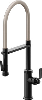 California Faucets Descanso Works Llave de Cocina Culinaria de Extraccion Industrial con Rociador de Apretar - Negro Mate