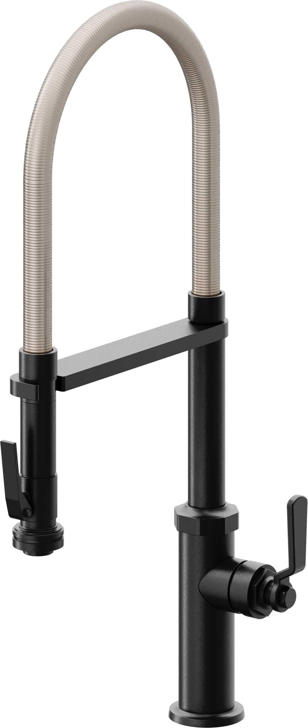 California Faucets Descanso Works Llave de Cocina Culinaria de Extraccion Industrial con Rociador de Apretar - Negro Mate