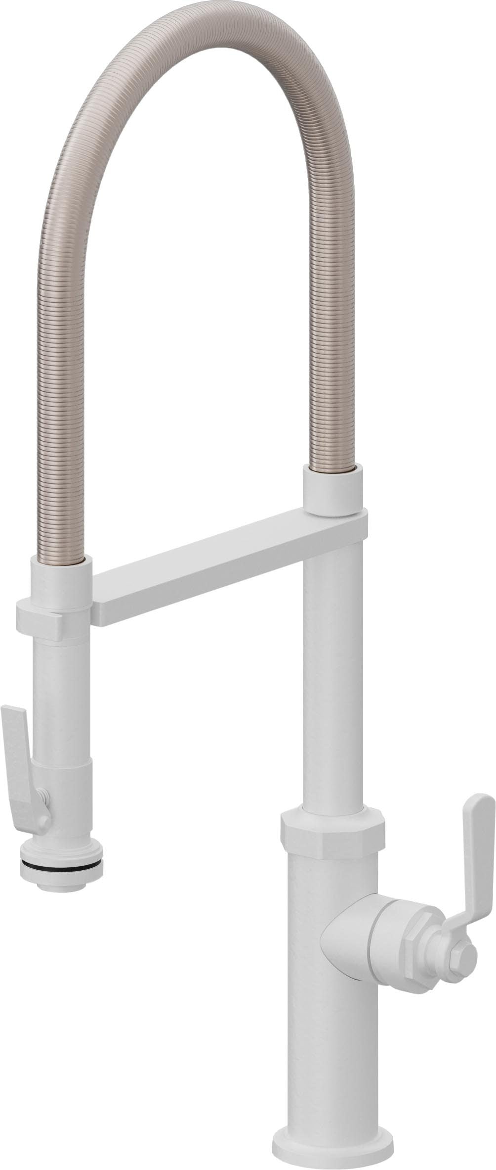 California Faucets Descanso Works Llave de Cocina Culinaria de Extraccion Industrial con Rociador de Apretar - Blanco Mate