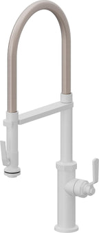 California Faucets Descanso Works Llave de Cocina Culinaria de Extraccion Industrial con Rociador de Apretar - Blanco Mate