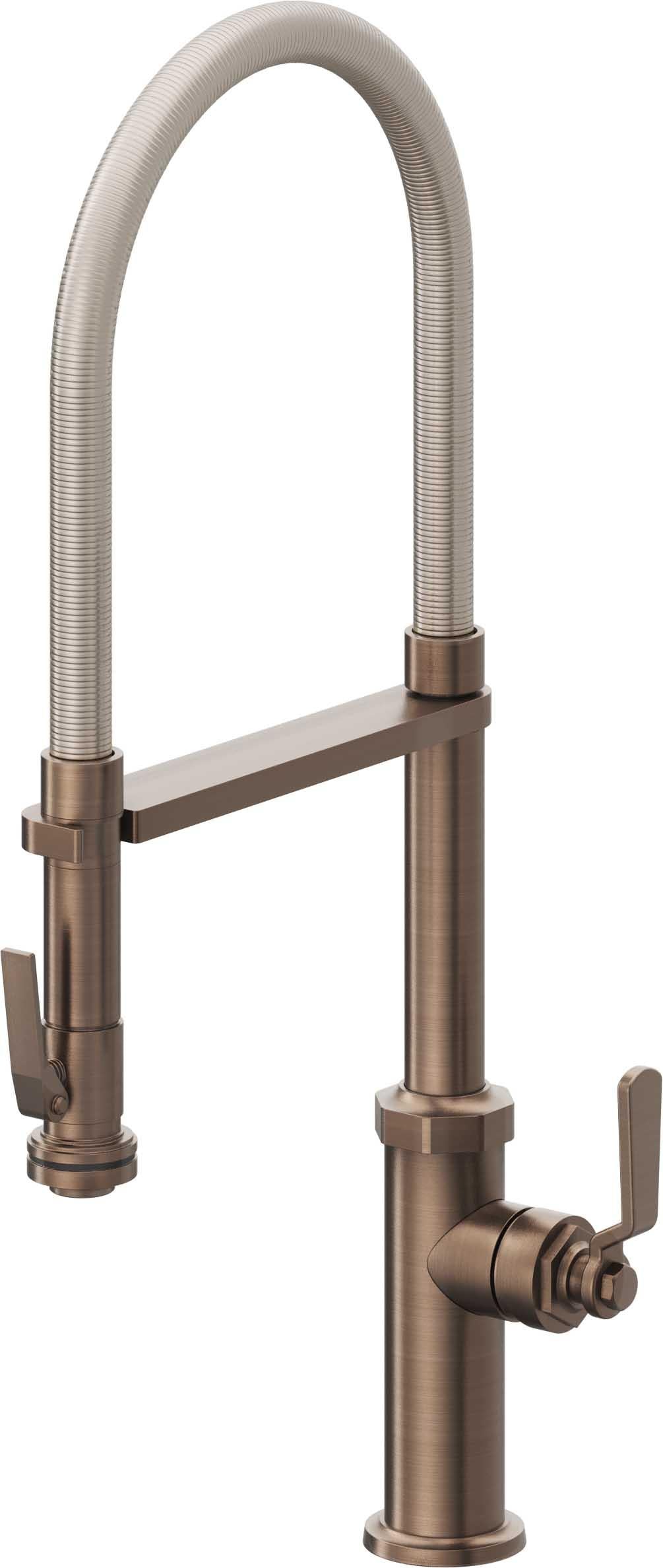 California Faucets Descanso Works Llave de Cocina Culinaria de Extraccion Industrial con Rociador de Apretar - Bronce Satinado