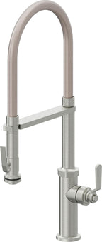 California Faucets Descanso Works Llave de Cocina Culinaria de Extraccion Industrial con Rociador de Apretar - Cromo Satinado