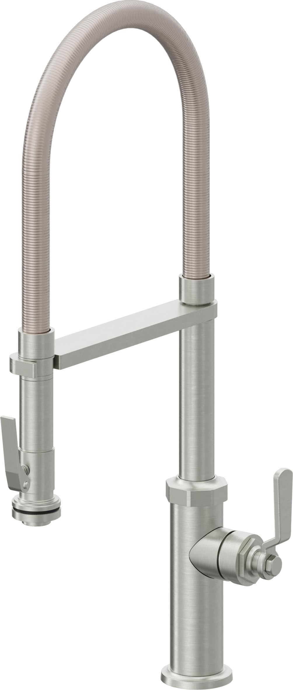 California Faucets Descanso Works Llave de Cocina Culinaria de Extraccion Industrial con Rociador de Apretar - Cromo Satinado