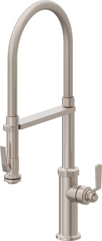 California Faucets Descanso Works Llave de Cocina Culinaria de Extraccion Industrial con Rociador de Apretar - Níquel Satinado