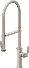 California Faucets Descanso Works Llave de Cocina Culinaria de Extraccion Industrial con Rociador de Apretar - Níquel Satinado
