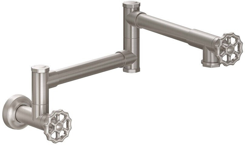 California Faucets Descanso Works Llenador de Ollas - Dos Manijas de Pared - Industrial - Níquel Satinado