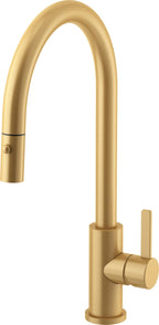 California Faucets COTO Llave de Cocina Extraíble con Rociador de Botón - Surtidor Alto - Oro Satinado de por Vida