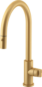 California Faucets COTO Llave de Cocina Extraíble con Rociador de Botón - Surtidor Alto - Oro Satinado de por Vida
