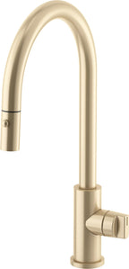 California Faucets COTO Llave de Cocina Extraíble con Rociador de Botón - Surtidor Alto - Latón Satinado