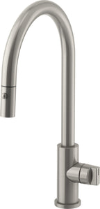 California Faucets COTO Llave de Cocina Extraíble con Rociador de Botón - Surtidor Alto - Acero Inoxidable Satinado