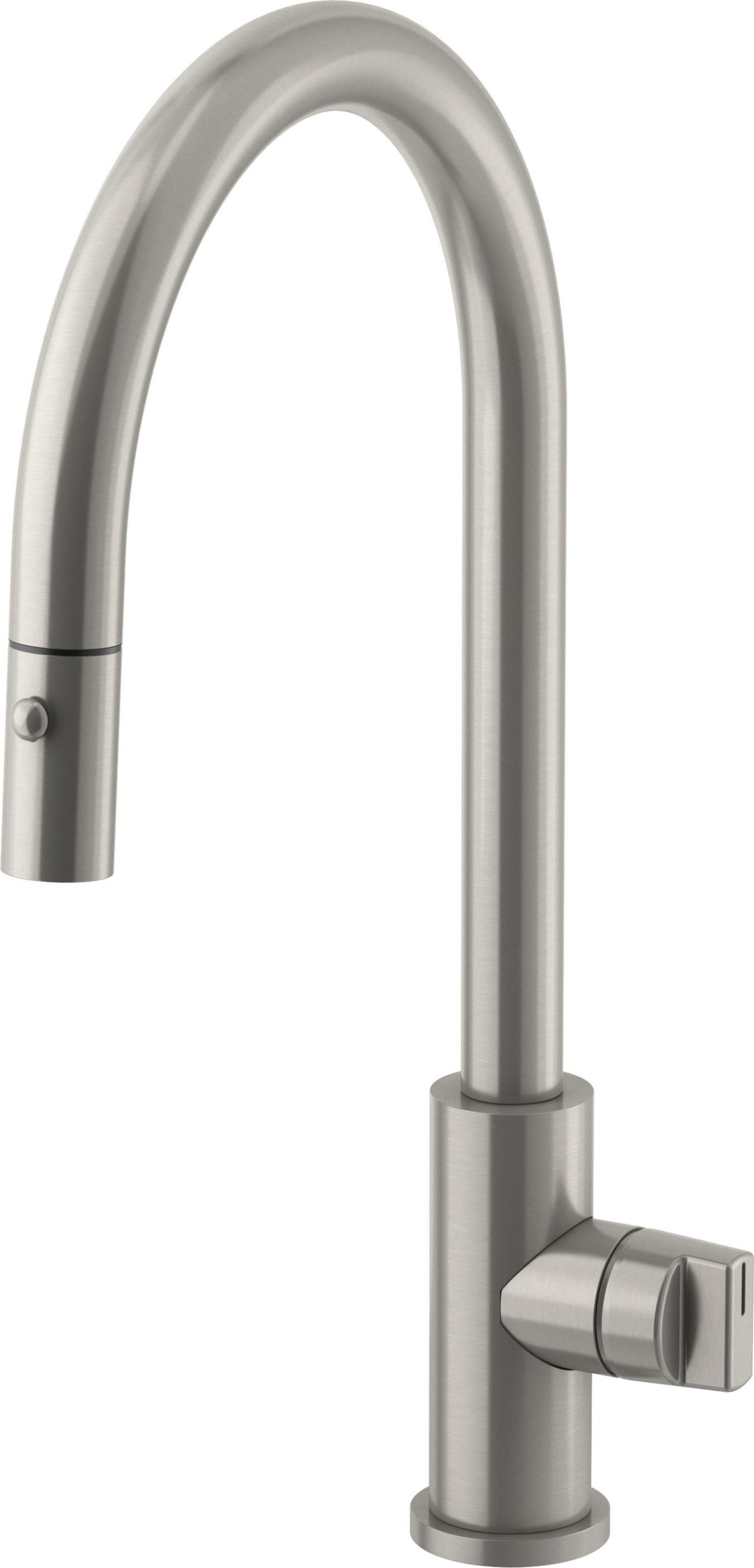 California Faucets COTO Llave de Cocina Extraíble con Rociador de Botón - Surtidor Alto - Acero Inoxidable Satinado