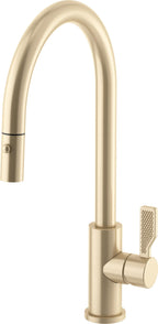 California Faucets COTO Llave de Cocina Extraíble con Rociador de Botón - Surtidor Alto - Latón Satinado