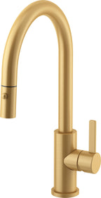 California Faucets COTO Llave de Cocina Extraíble con Rociador de Botón - Surtidor Bajo - Oro Satinado de por Vida