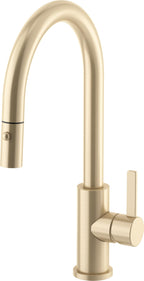 California Faucets COTO Llave de Cocina Extraíble con Rociador de Botón - Surtidor Bajo - Latón Satinado