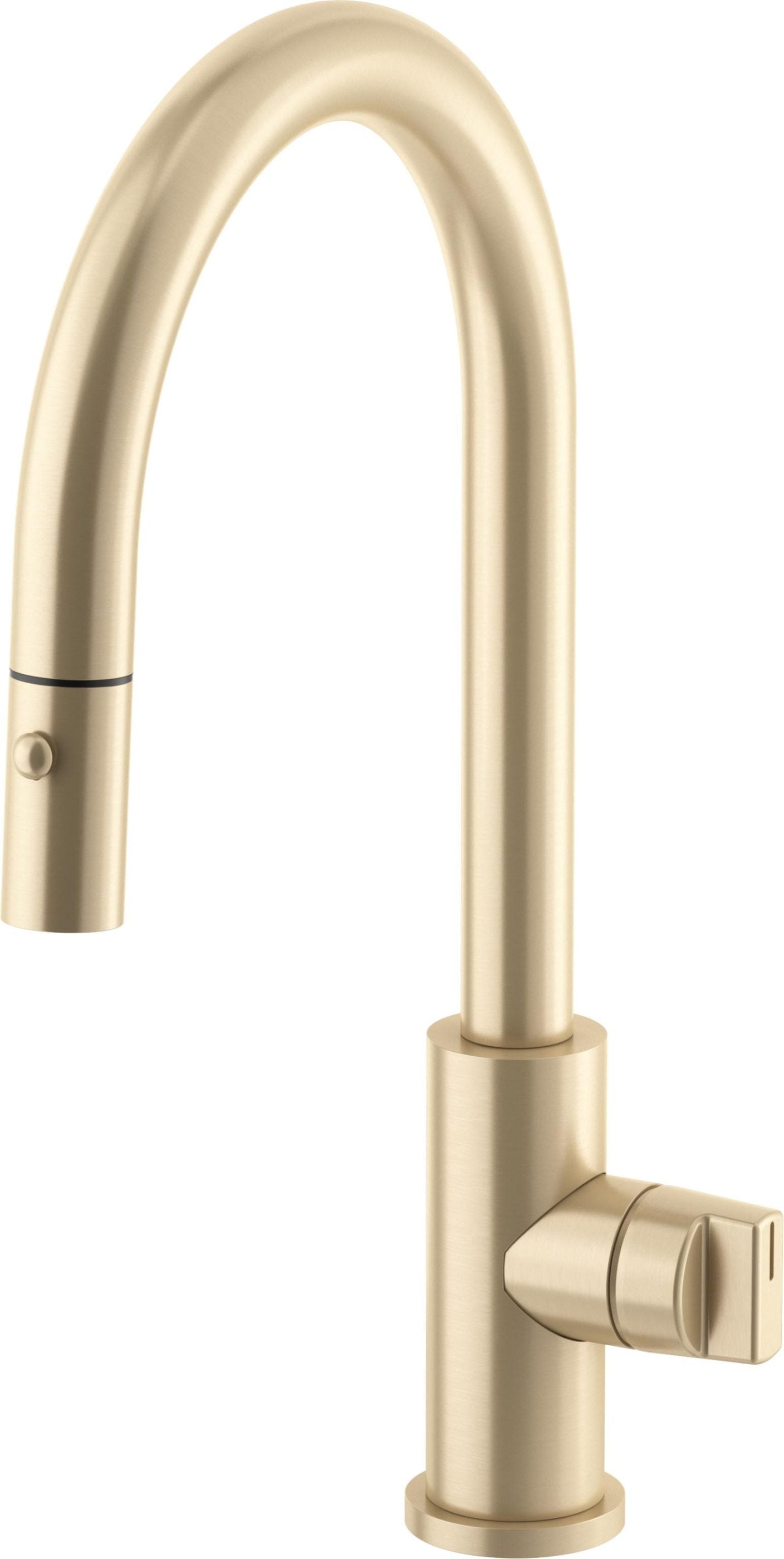 California Faucets COTO Llave de Cocina Extraíble con Rociador de Botón - Surtidor Bajo - Latón Satinado