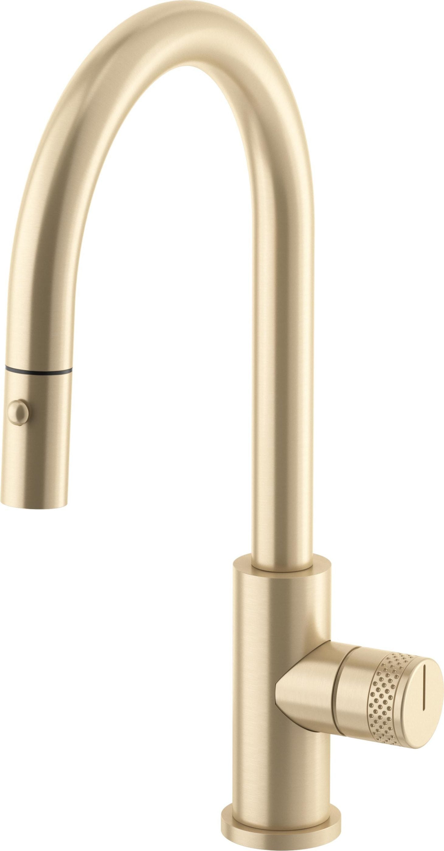 California Faucets COTO Llave de Cocina Extraíble con Rociador de Botón - Surtidor Bajo - Latón Satinado