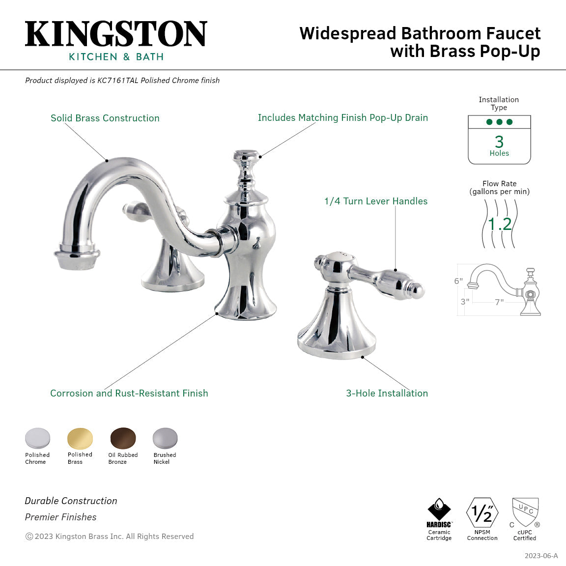 Kingston Brass Tudor - Llave de Lavabo Widespread (3 Orificios), con Dos Manerales — Guía de Instalación 1