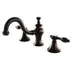 Kingston Brass Tudor - Llave de Lavabo Widespread (3 Orificios), con Dos Manerales — Bronce Aceitado