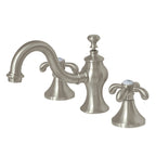 Kingston Brass French Country - Llave de Lavabo Widespread (3 Orificios), con Dos Manerales — Níquel Cepillado