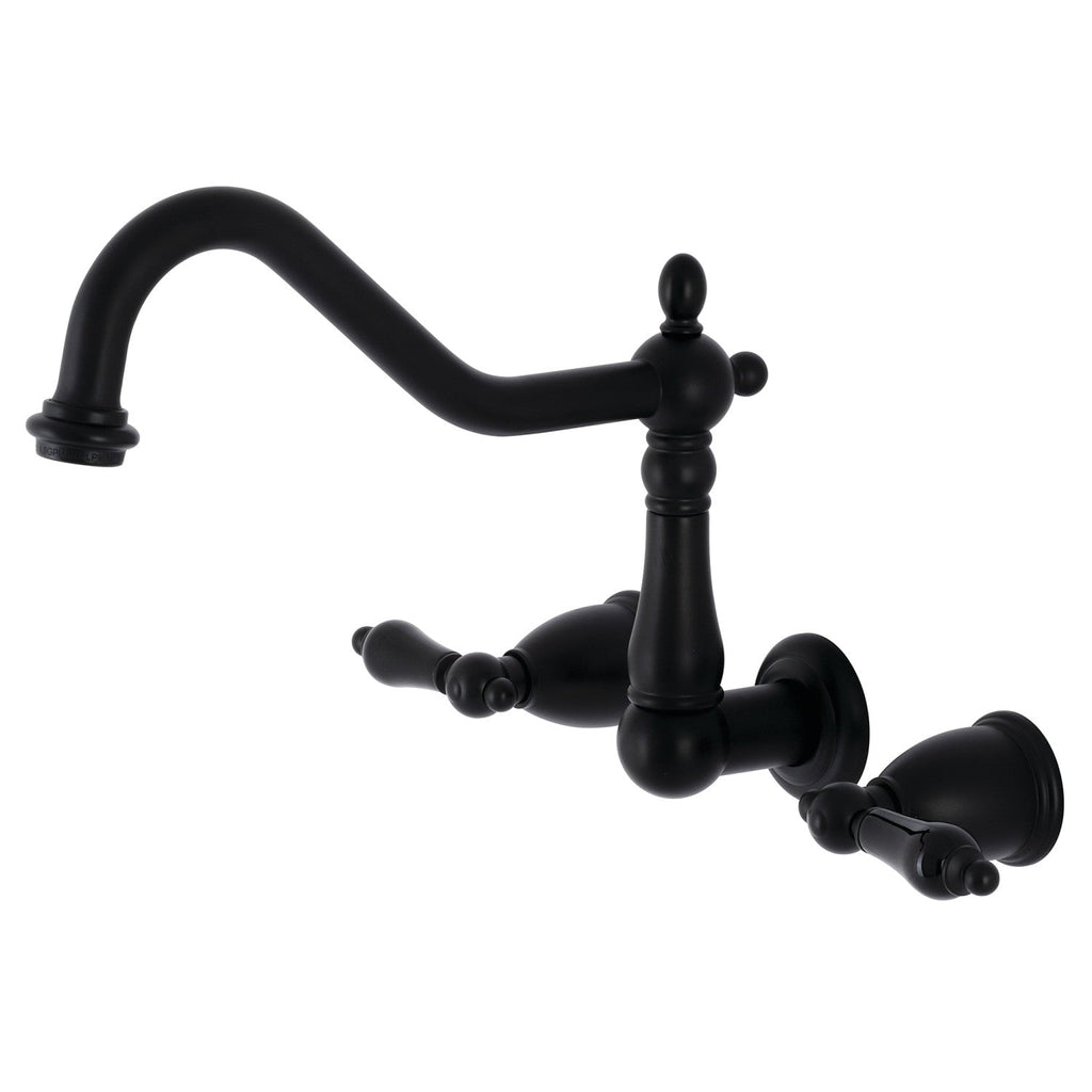 Kingston Brass Heirloom Duchess — Mezcladora de Cocina de Pared, Dos Manijas, 3 Orificios — Negro Mate