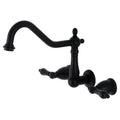 Kingston Brass Heirloom Duchess — Mezcladora de Cocina de Pared, Dos Manijas, 3 Orificios — Negro Mate