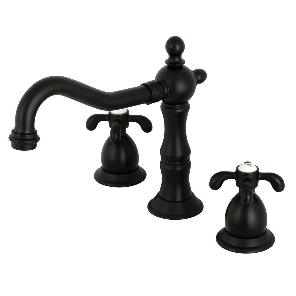 Kingston Brass French Country - Llave de Lavabo Widespread (3 Orificios), con Dos Manerales — Negro Mate
