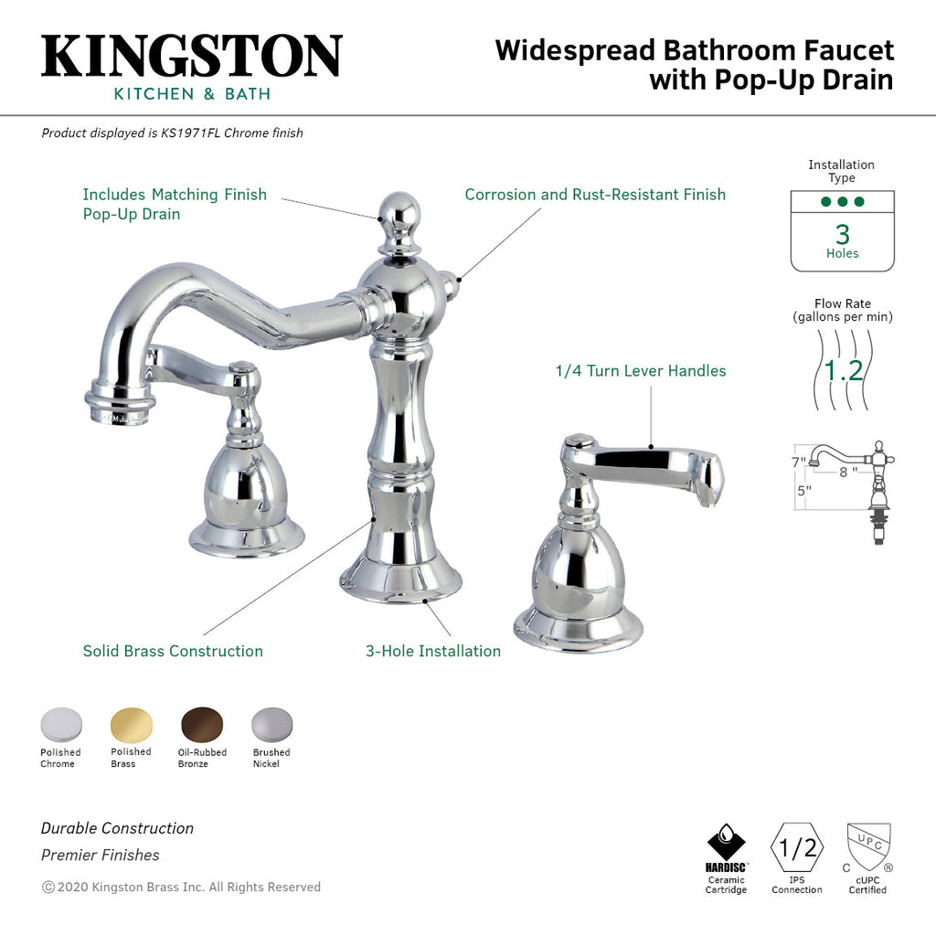 Kingston Brass Heritage - Llave de Lavabo Widespread (3 Orificios), con Dos Manerales — Guía de Instalación 1