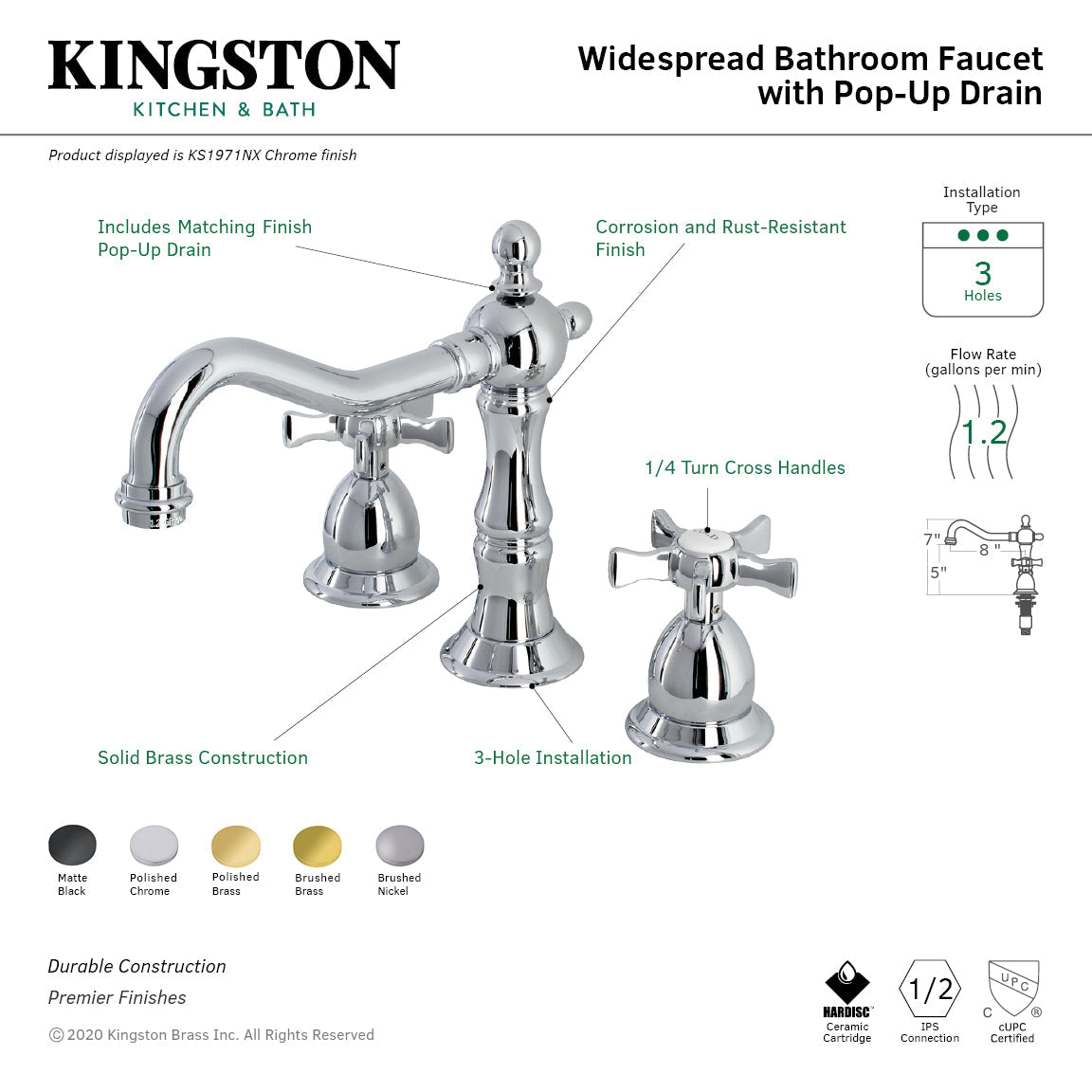 Kingston Brass Hamilton - Llave de Lavabo Widespread (3 Orificios), con Dos Manerales — Guía de Instalación 1